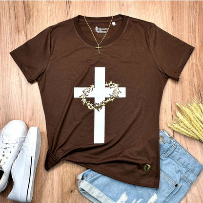 Camiseta Feminina Marrom Cruz Espinhos