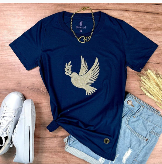 Camiseta Feminina Azul Pomba da Paz