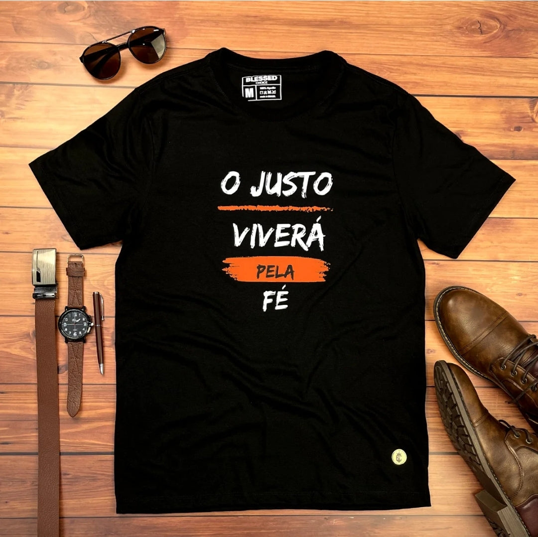 Camiseta Masculina Preta O Justo Viverá Pela Fé