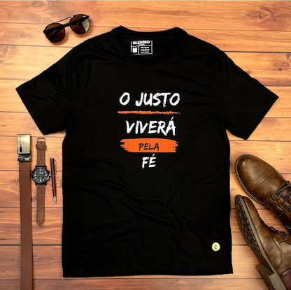 Camiseta Masculina Preta O Justo Viverá Pela Fé