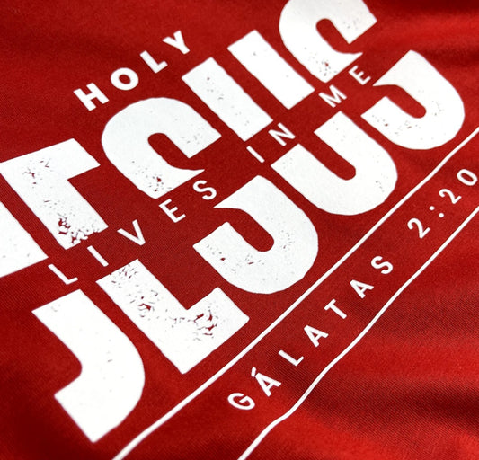 Camiseta Masculina Vermelha Holy Jesus Lives In Me