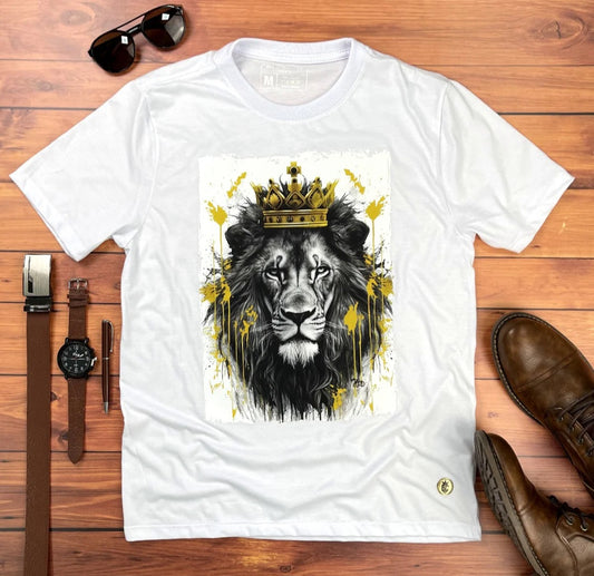 Camiseta Masculina Branca Leão Coroa