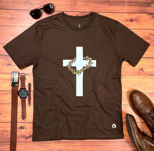 Camiseta Masculina Marrom Cruz Espinhos
