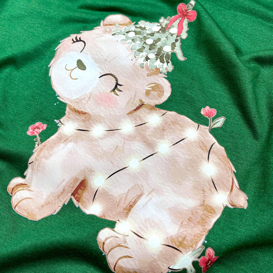 Camiseta Feminina Verde Urso Brilhante